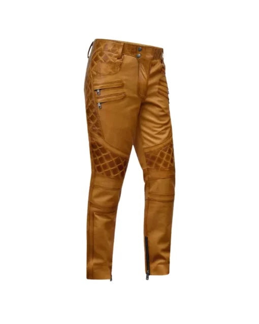 Men's Brown Quilted Leather Pant