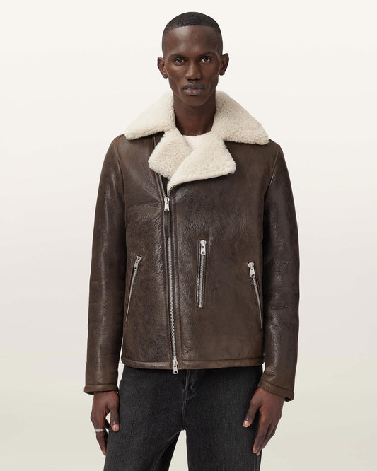 Men's Brown Shearling Aviator Leather Jacket-arcane-fox