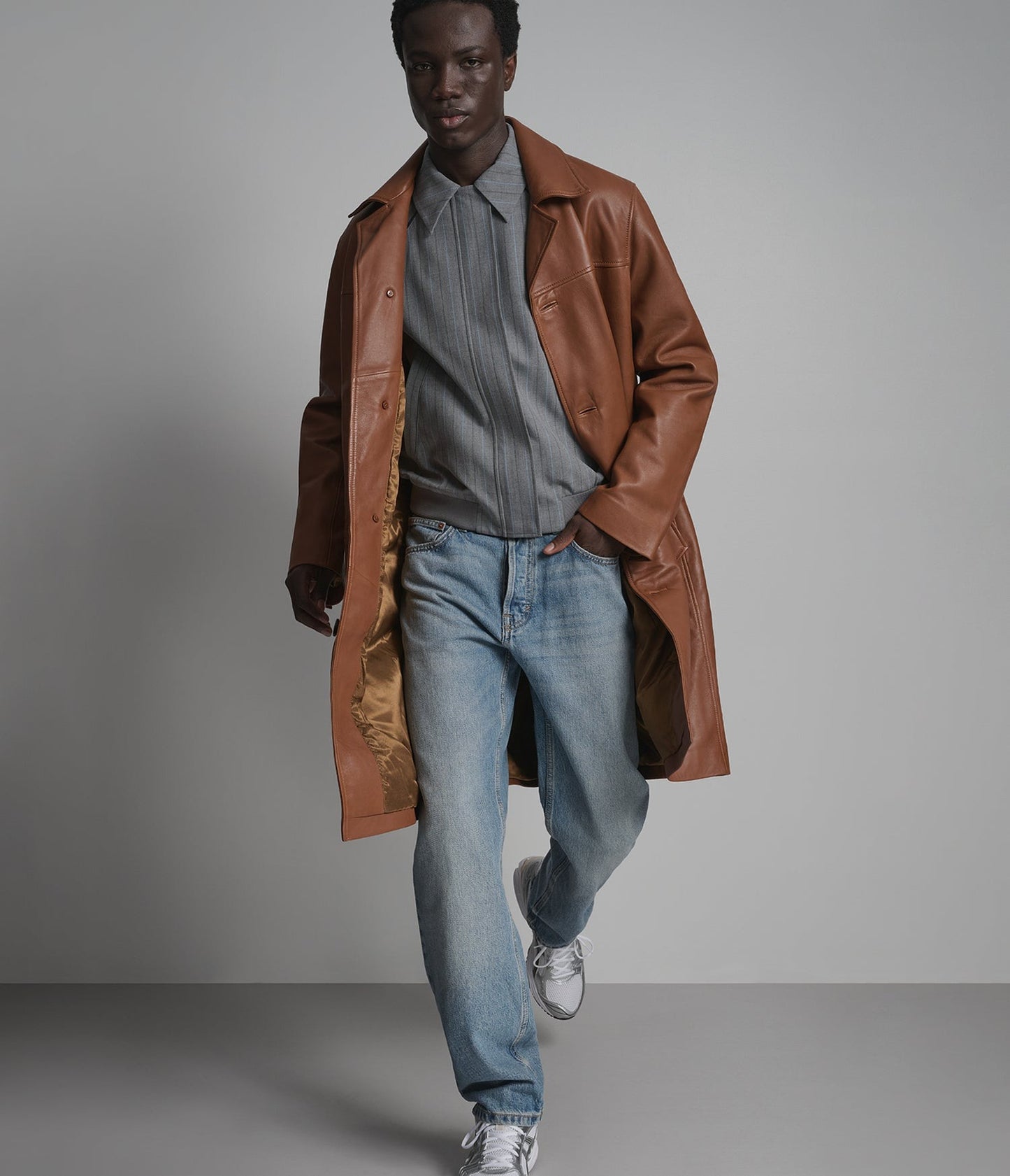 Men's Brown Trench Leather Coat - Arcane Fox