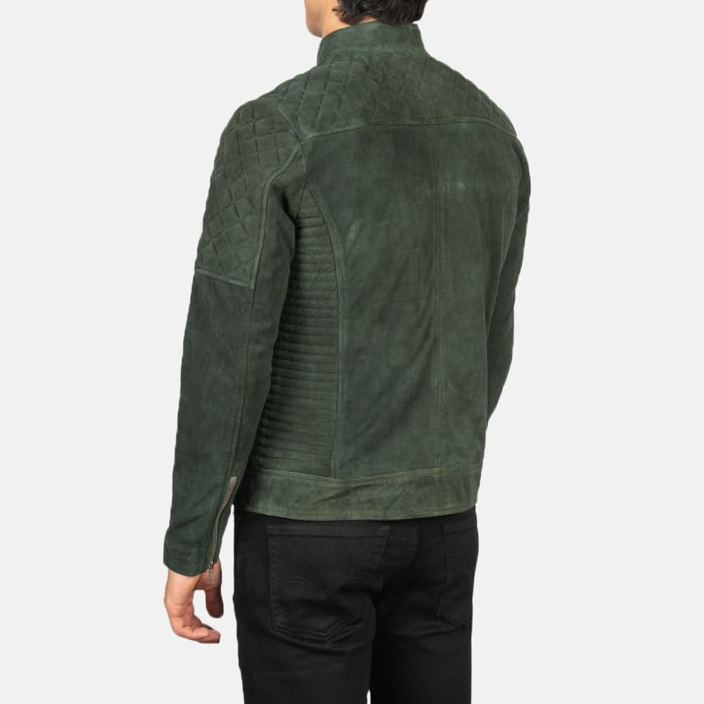 Men's Cafe Racer Suede Green Leather Jacket
