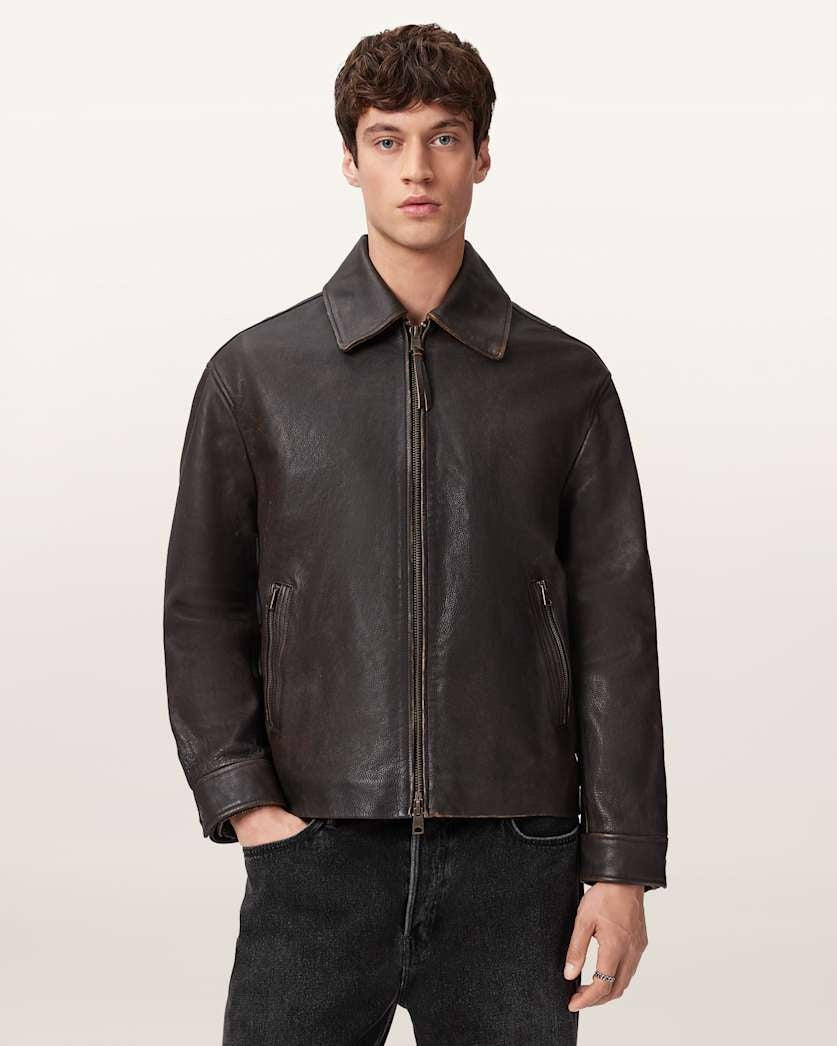 Men's Coffee Brown DIstressed Biker Leather Jacket
