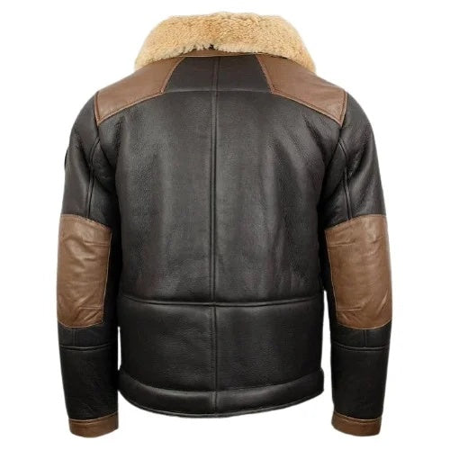 Men's Coffee Brown Fur Aviator Leather Jacket