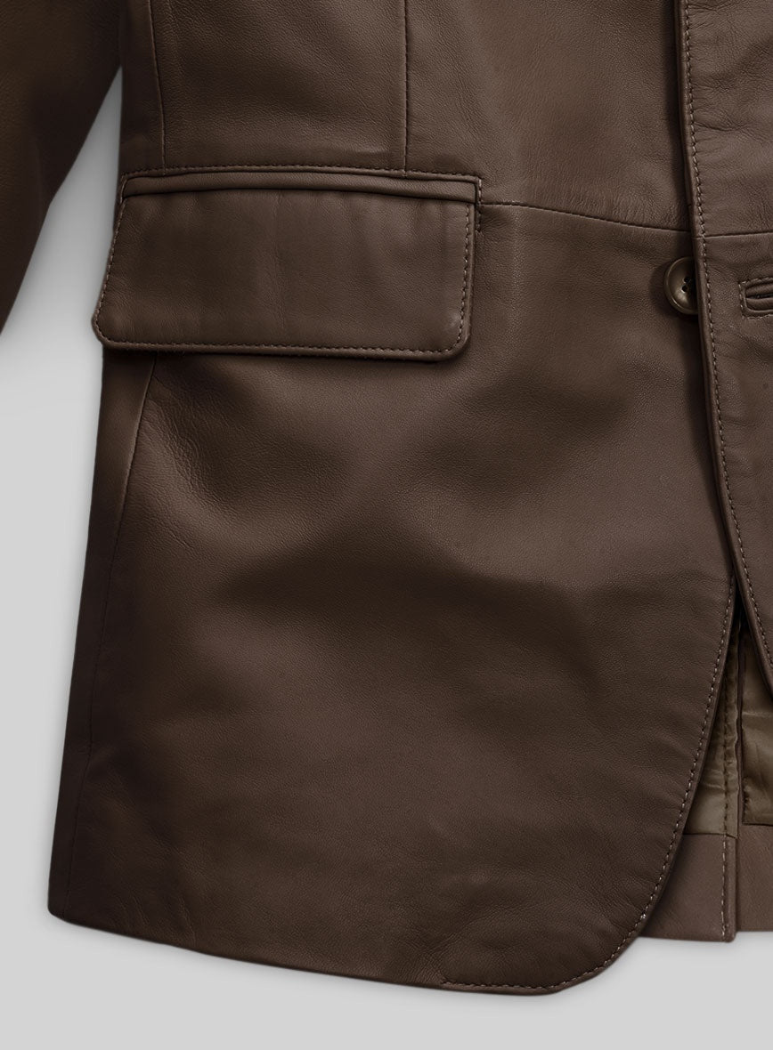 Men's Coffee Brown Leather Blazer