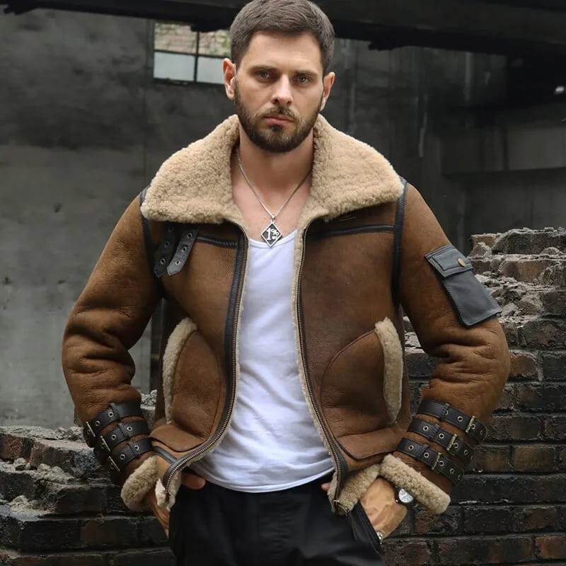 Men's Dark Brown B3 Aviator Shearling Leather Jacket - Arcane Fox