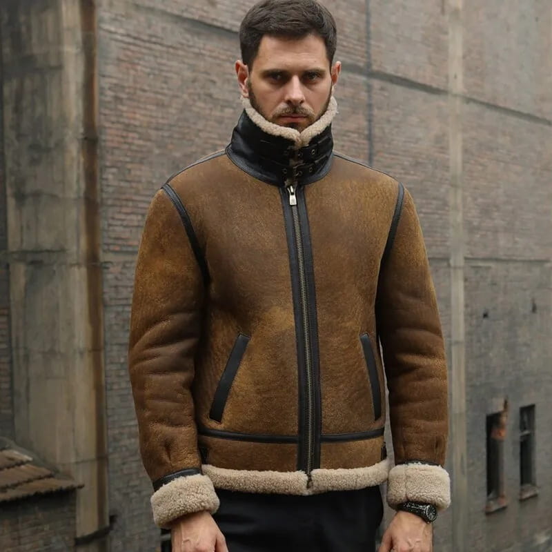 Men's Dark Brown B3 Sheepskin Aviator Leather Jacket - Arcane Fox