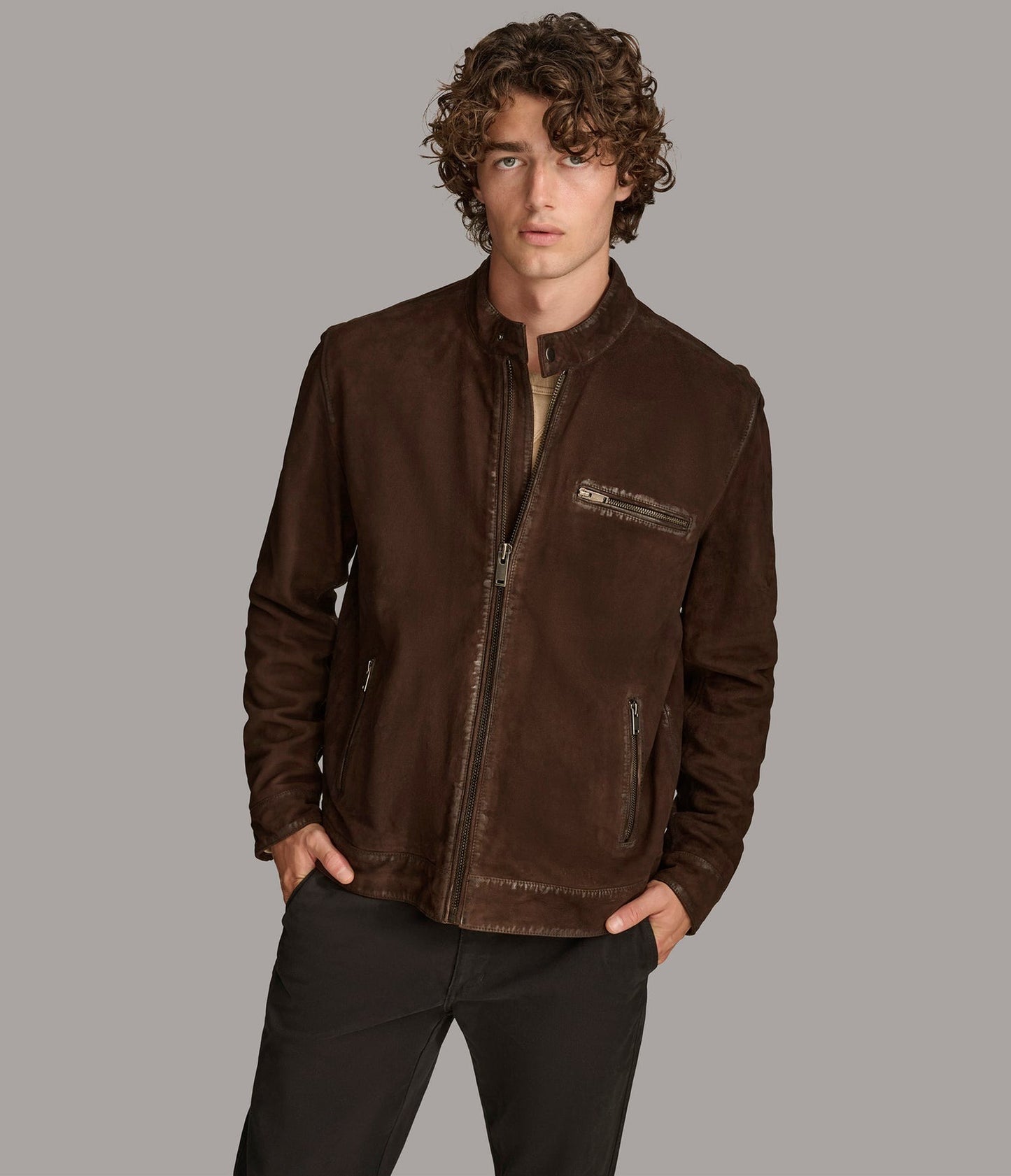 Men's Dark Brown Motorcycle Suede Leather Jacket
