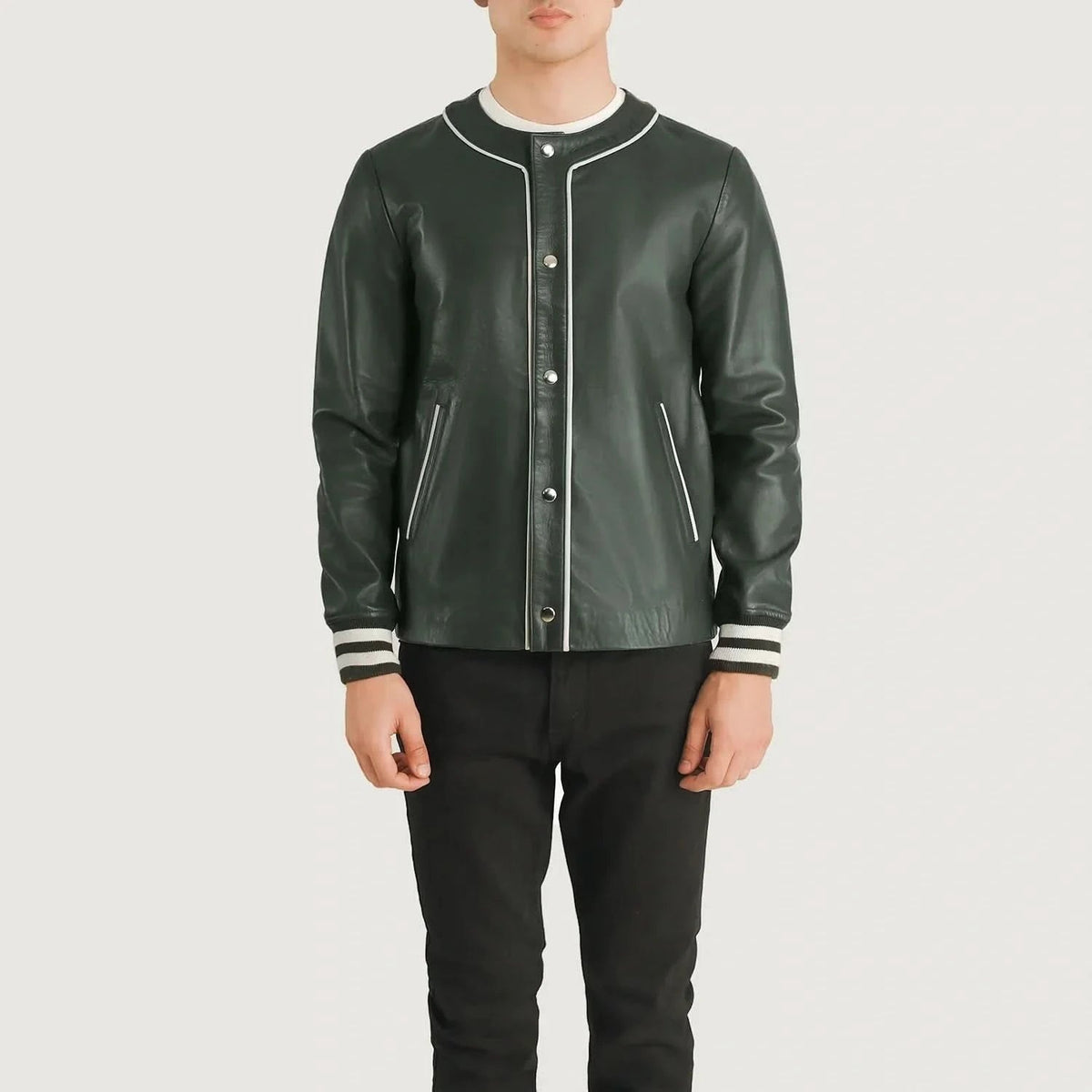 Men's Dark Green Bomber Leather Jacket