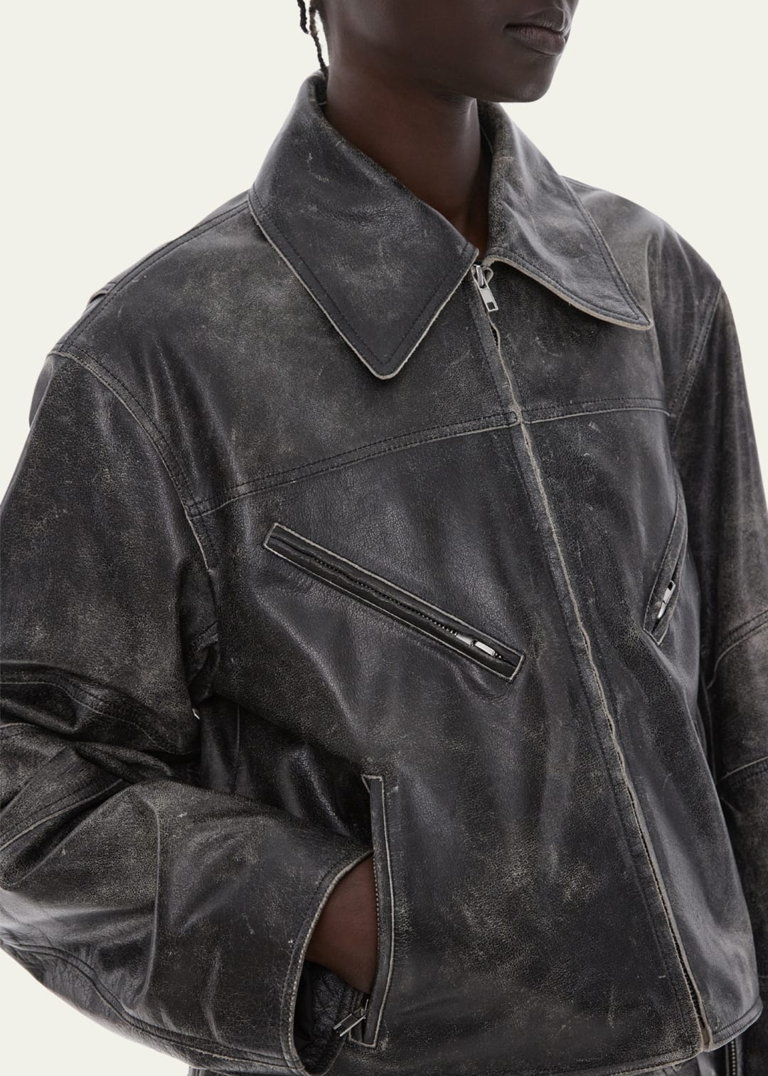 Men's Distressed Vintage Leather Jacket In Black