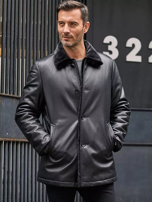 Men's Double Sided Shearling Coat In Black