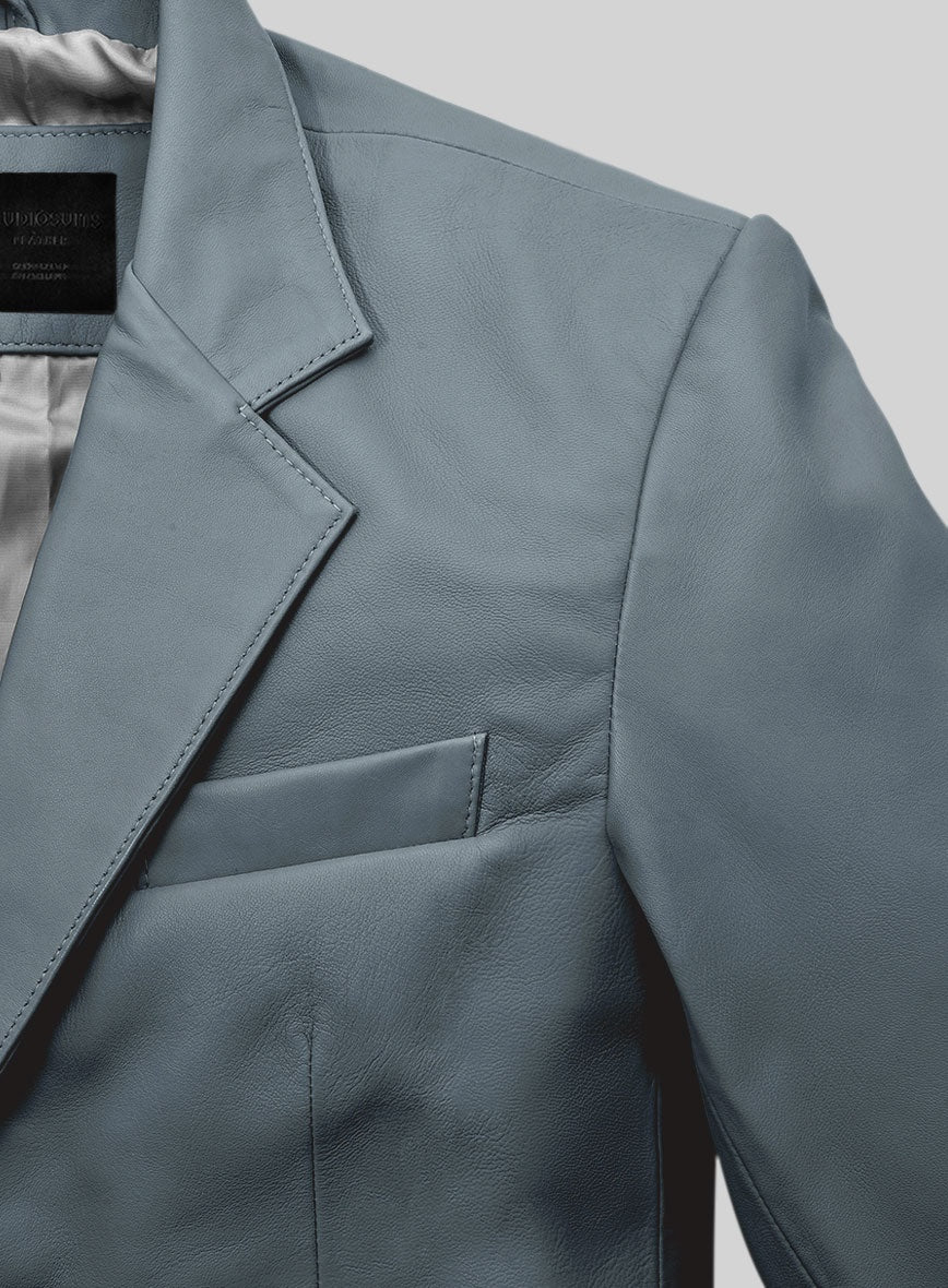 Men's Gray Leather Blazer