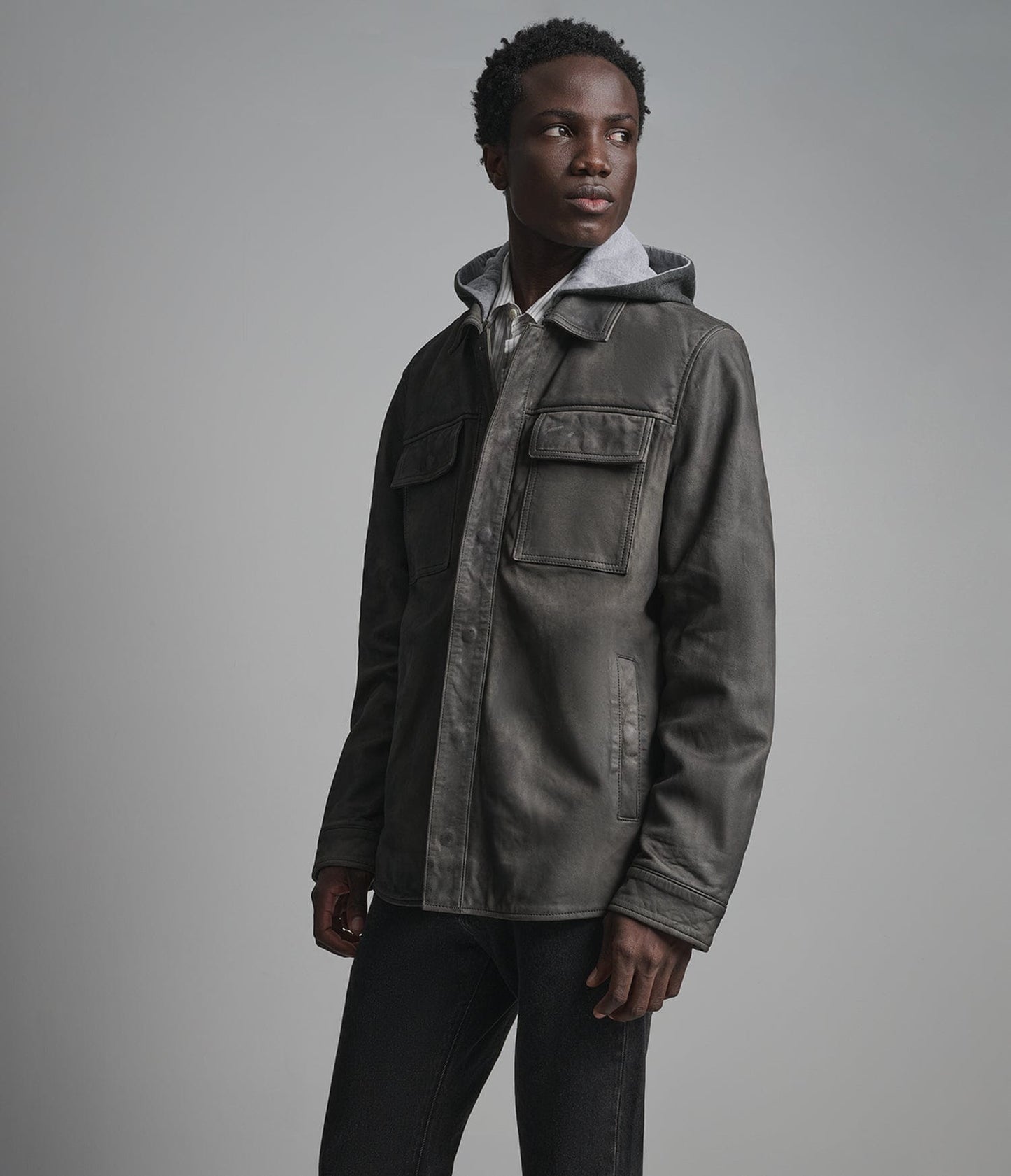 Men's Gray Trucker Leather Jacket - Arcane Fox