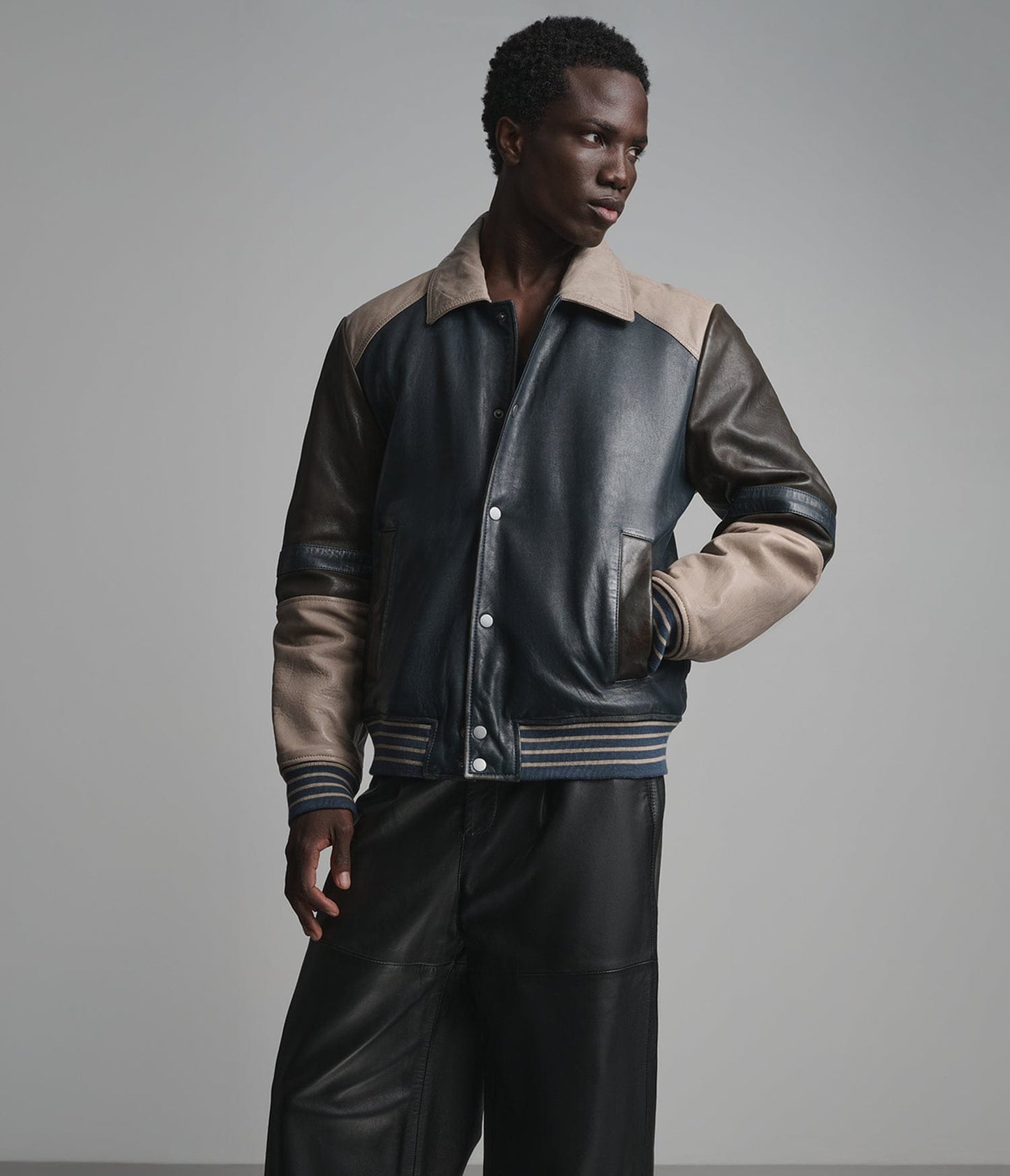 Men's Multi Color Bomber Leather Jacket - Arcane Fox
