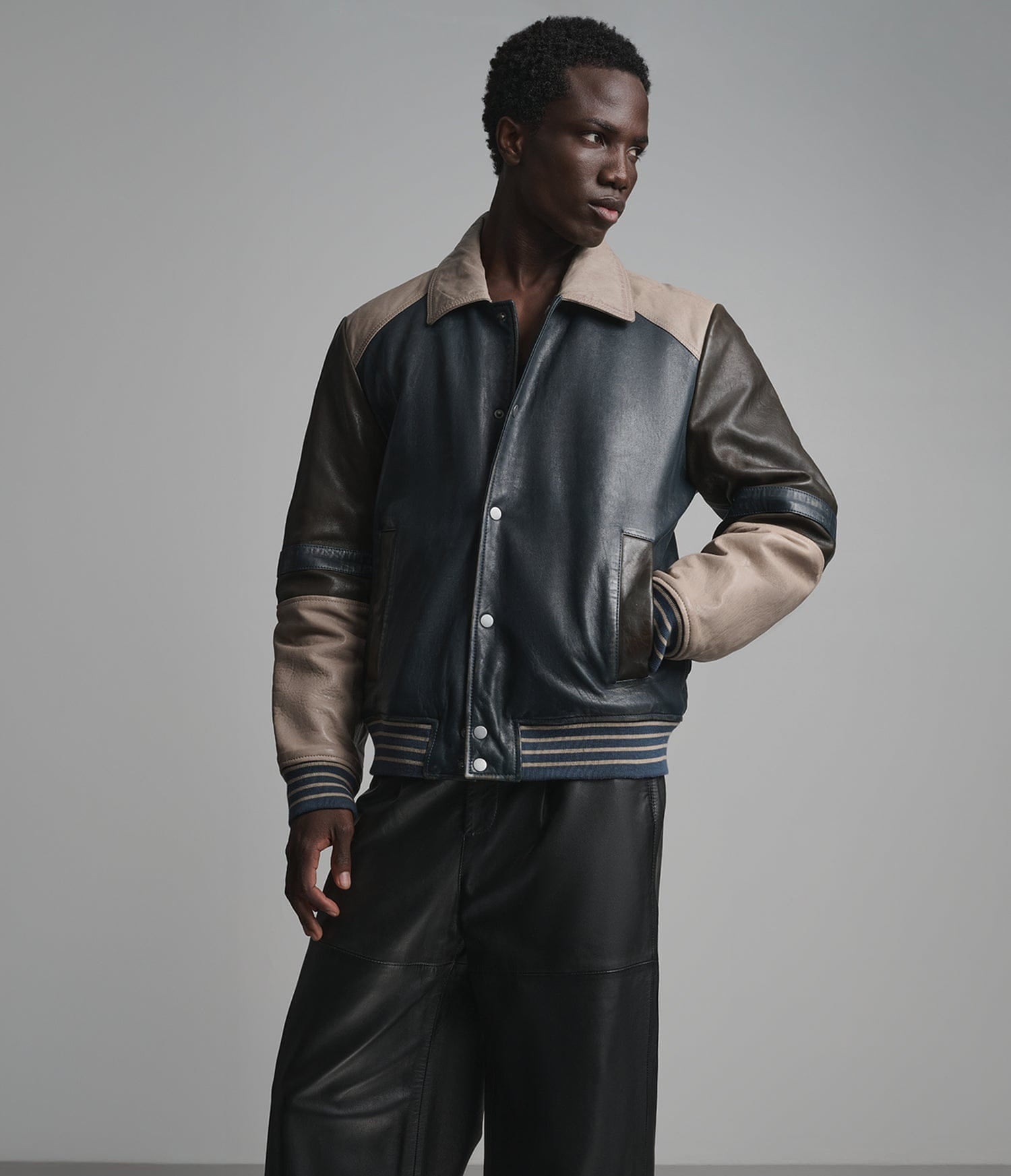 Men's Multi Color Bomber Leather Jacket - Arcane Fox