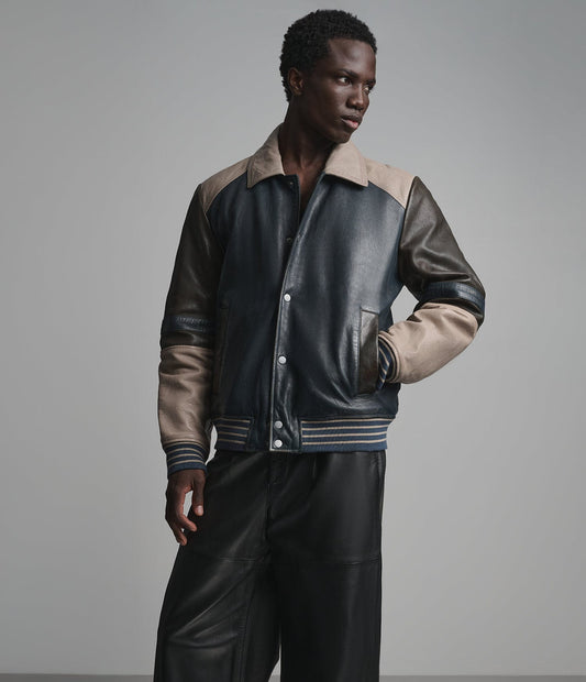 Men's Multi Color Bomber Leather Jacket - Arcane Fox