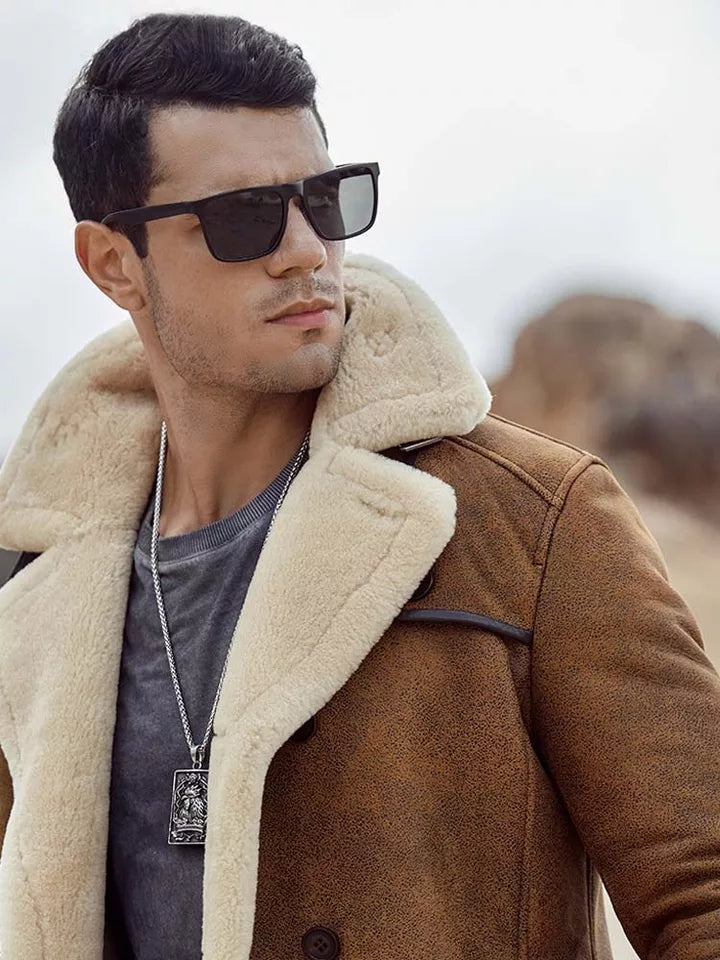 Men's Off-White B7 Bomber Sheepskin Leather Coat In Brown