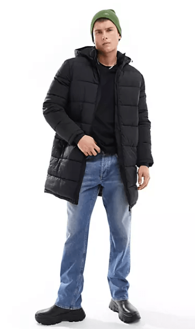 Arcane Fox - Men's Puffer Black Coat With Hood