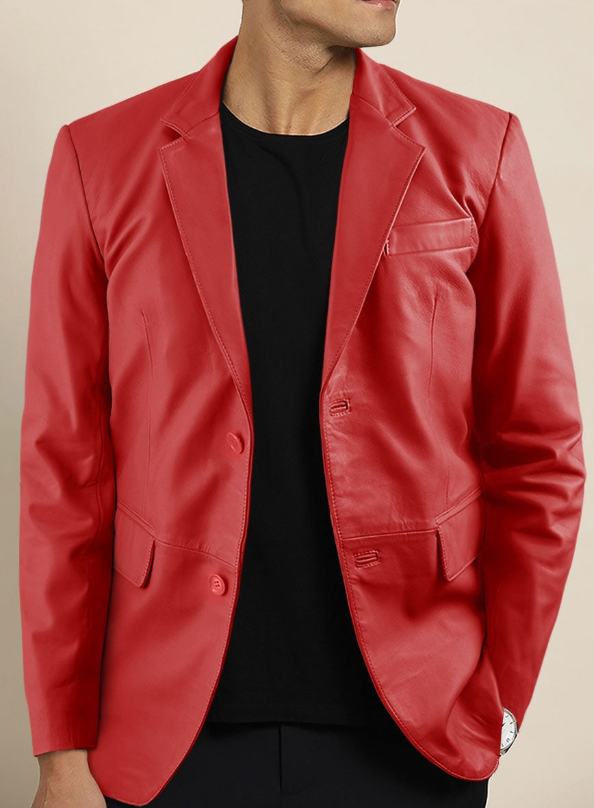 Men's Red Leather Blazer