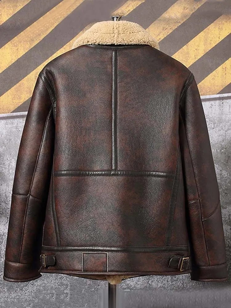 Men's Shearling Harrington Distressed Leather Jacket In Brown - Arcane Fox