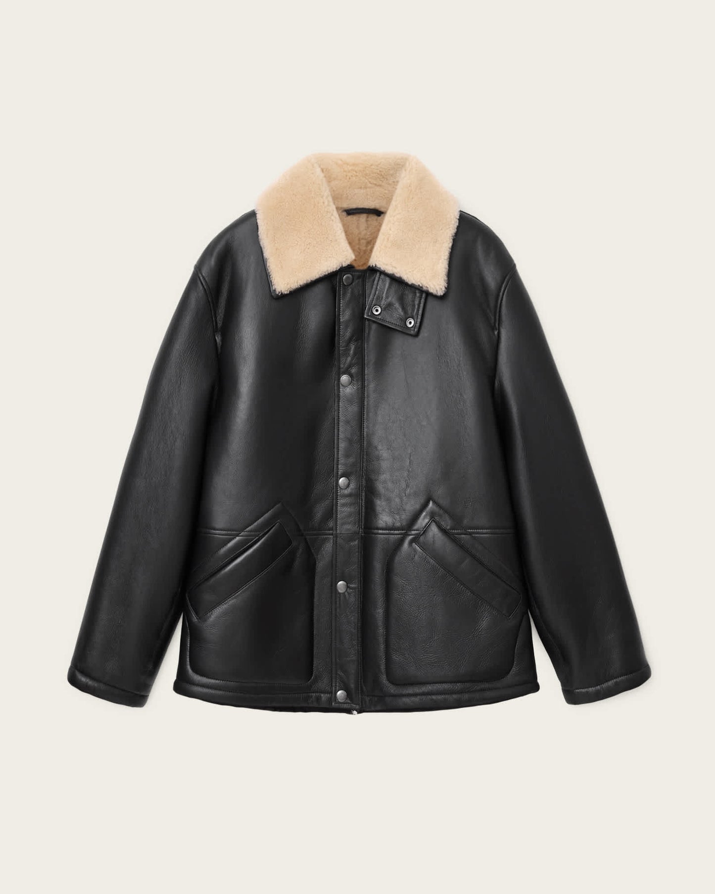 Men's Sheepskin Fur Black Leather Jackets