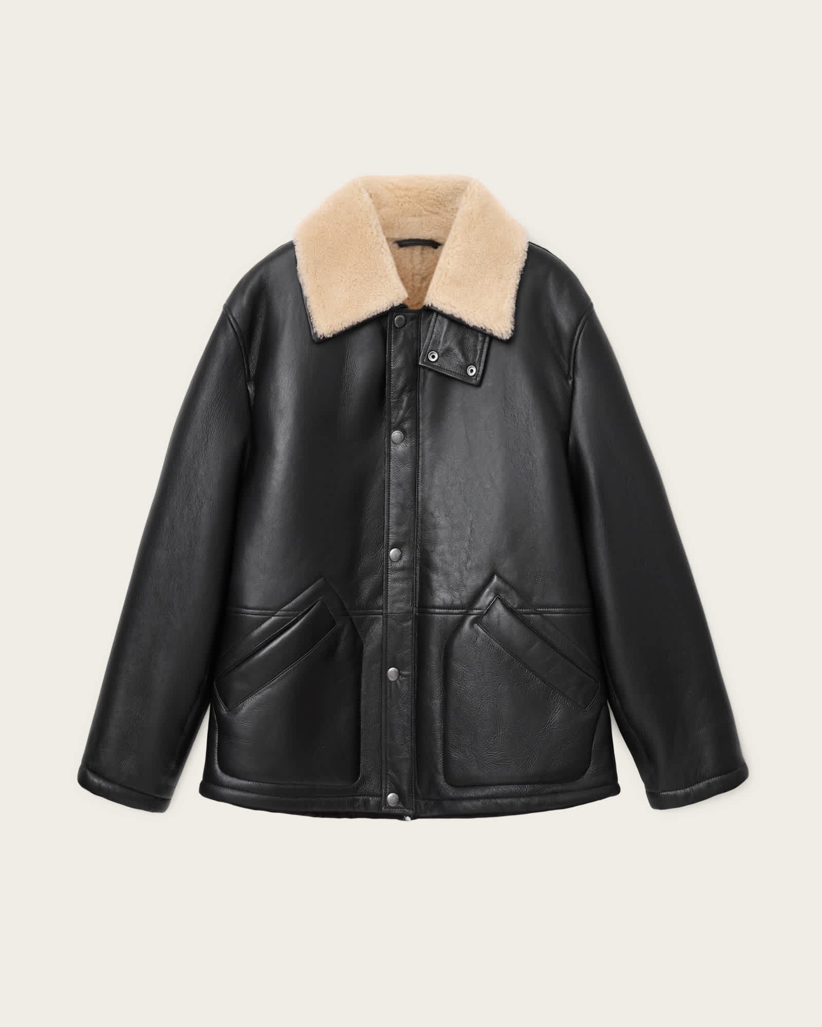 Men's Sheepskin Fur Black Leather Jackets