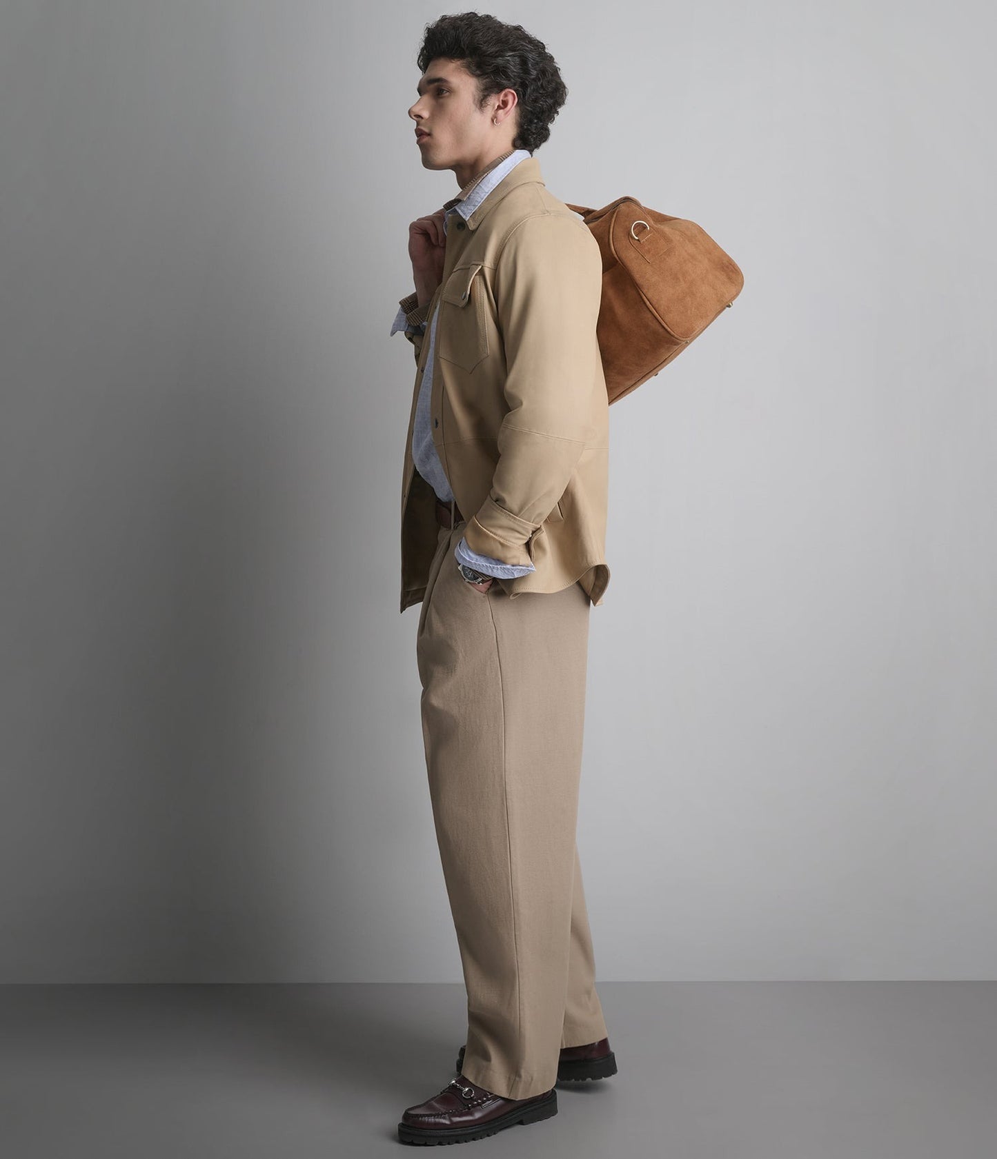 Men's Tan Full Sleeve Leather Shirt - Arcane Fox