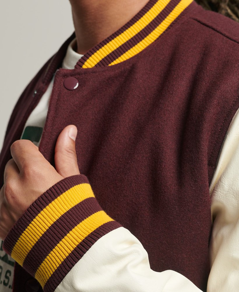 Men's Varsity Leather Jacket In Brown & White Sleeves
