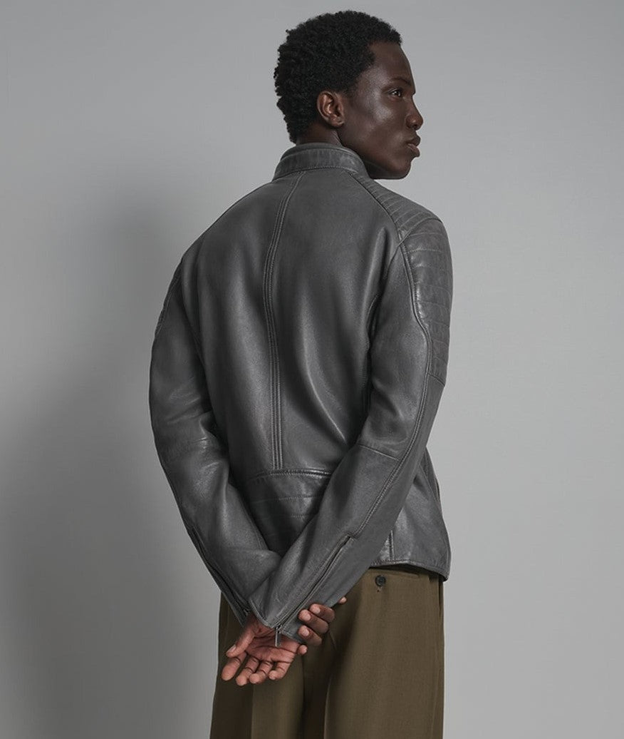 Men's Vintage Cafe Racer Leather Jacket In Gray