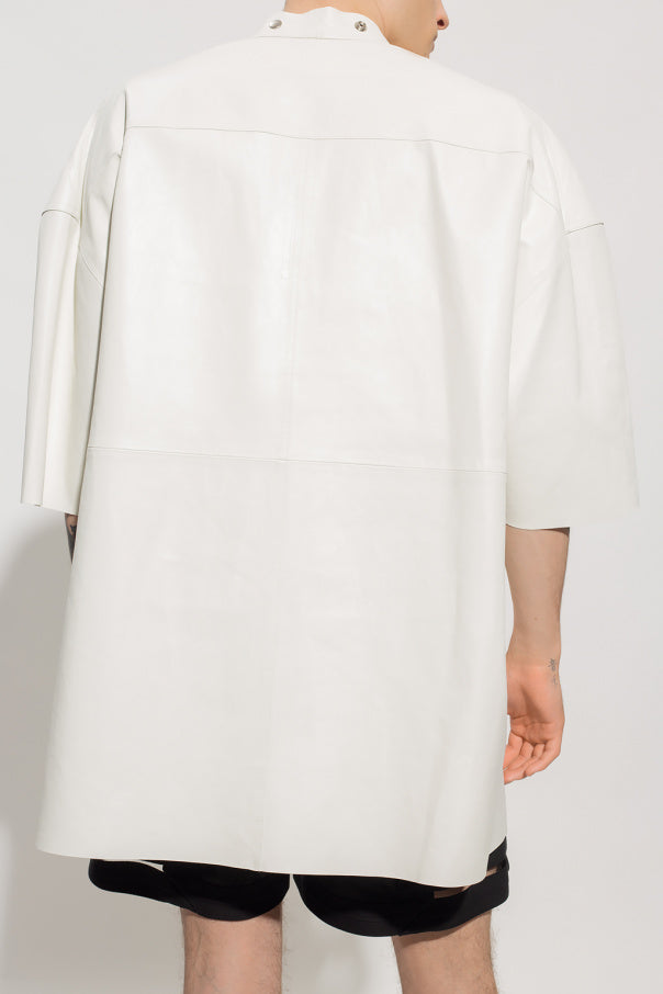 Men's White Oversized Leather Shirt In Half Sleeve