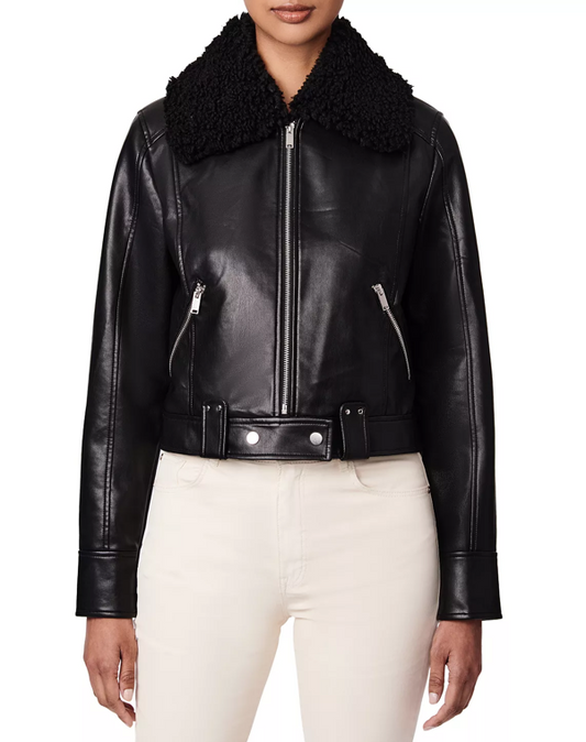 Arcane Fox - Women's Aviator Shearling Leather Jacket In Black