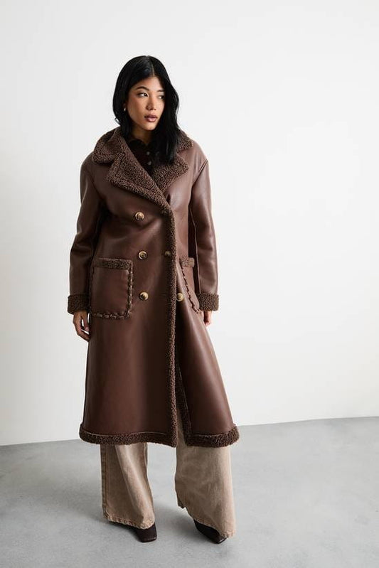 Women's B7 Trench Shearling Leather Coat In Dark Brown - Arcane Fox
