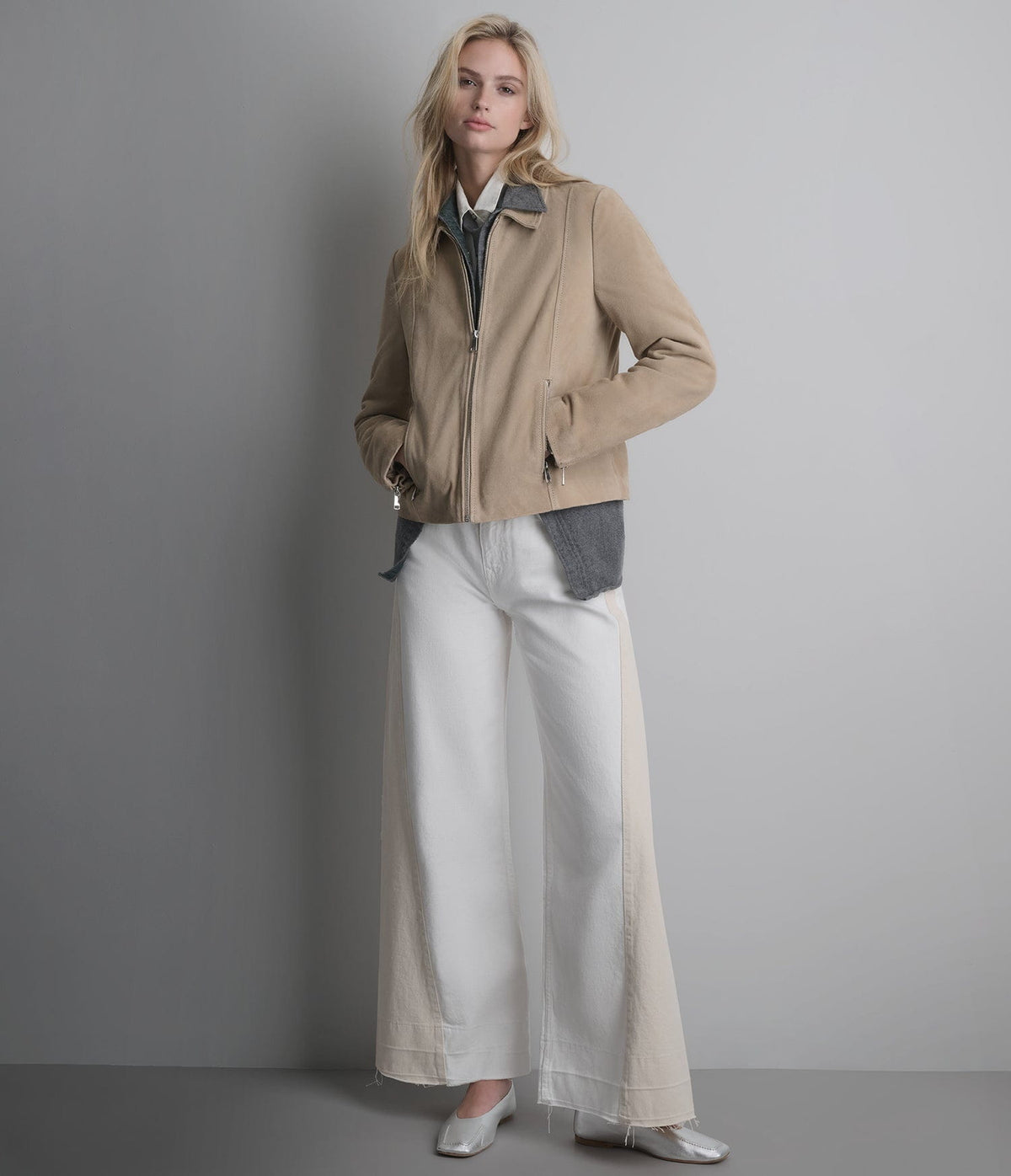 Women's Beige Scuba Suede Leather Jacket - Arcane Fox