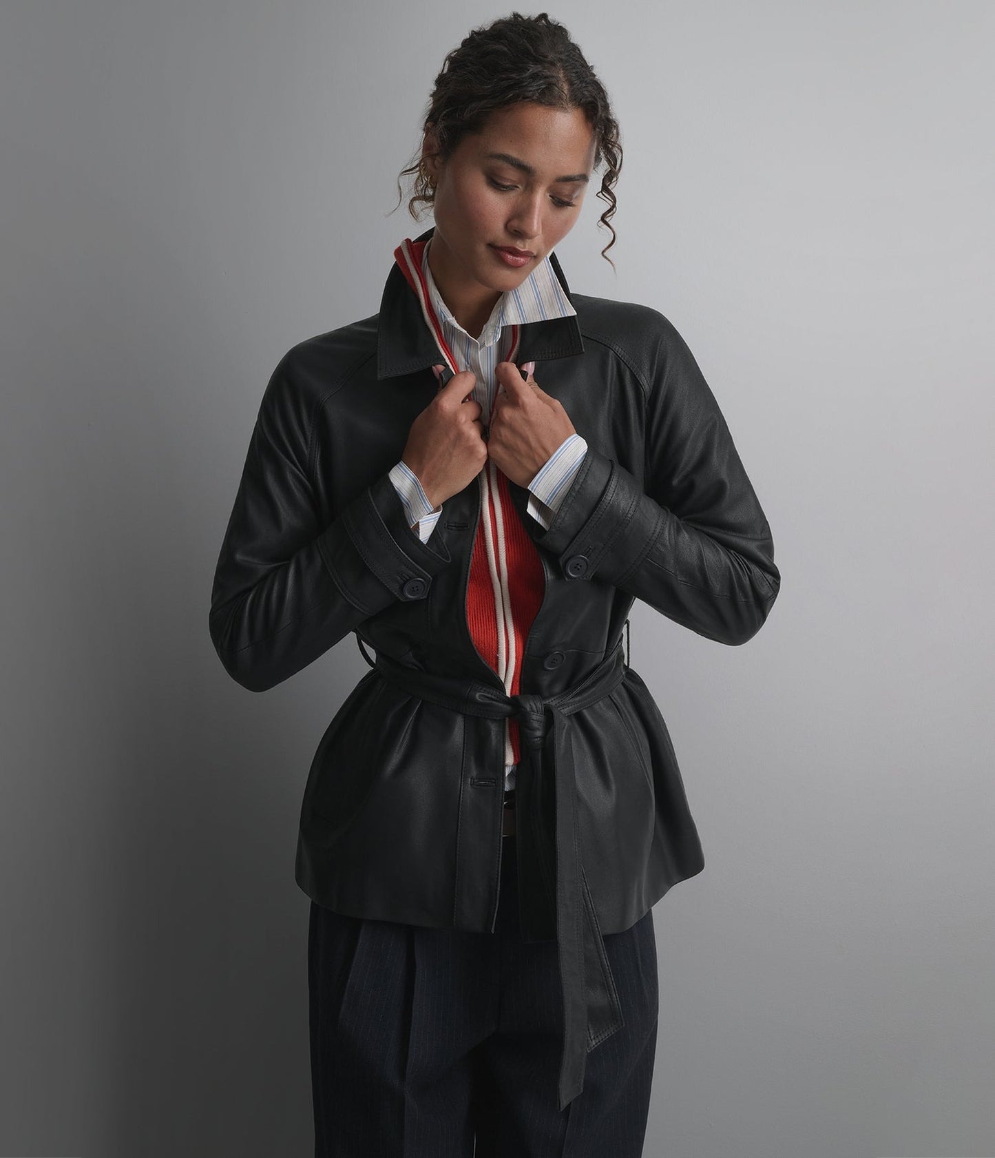 Women's Belted Black Leather Jacket -  Arcane Fox
