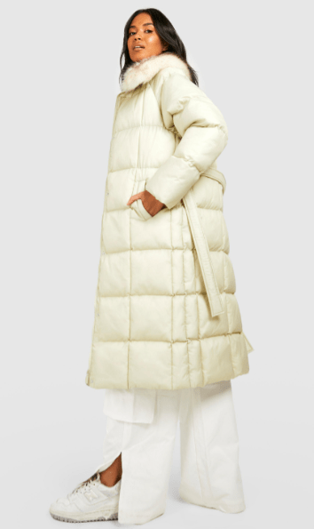 Arcane Fox - Women's Belted Puffer Trench Coat In Off White