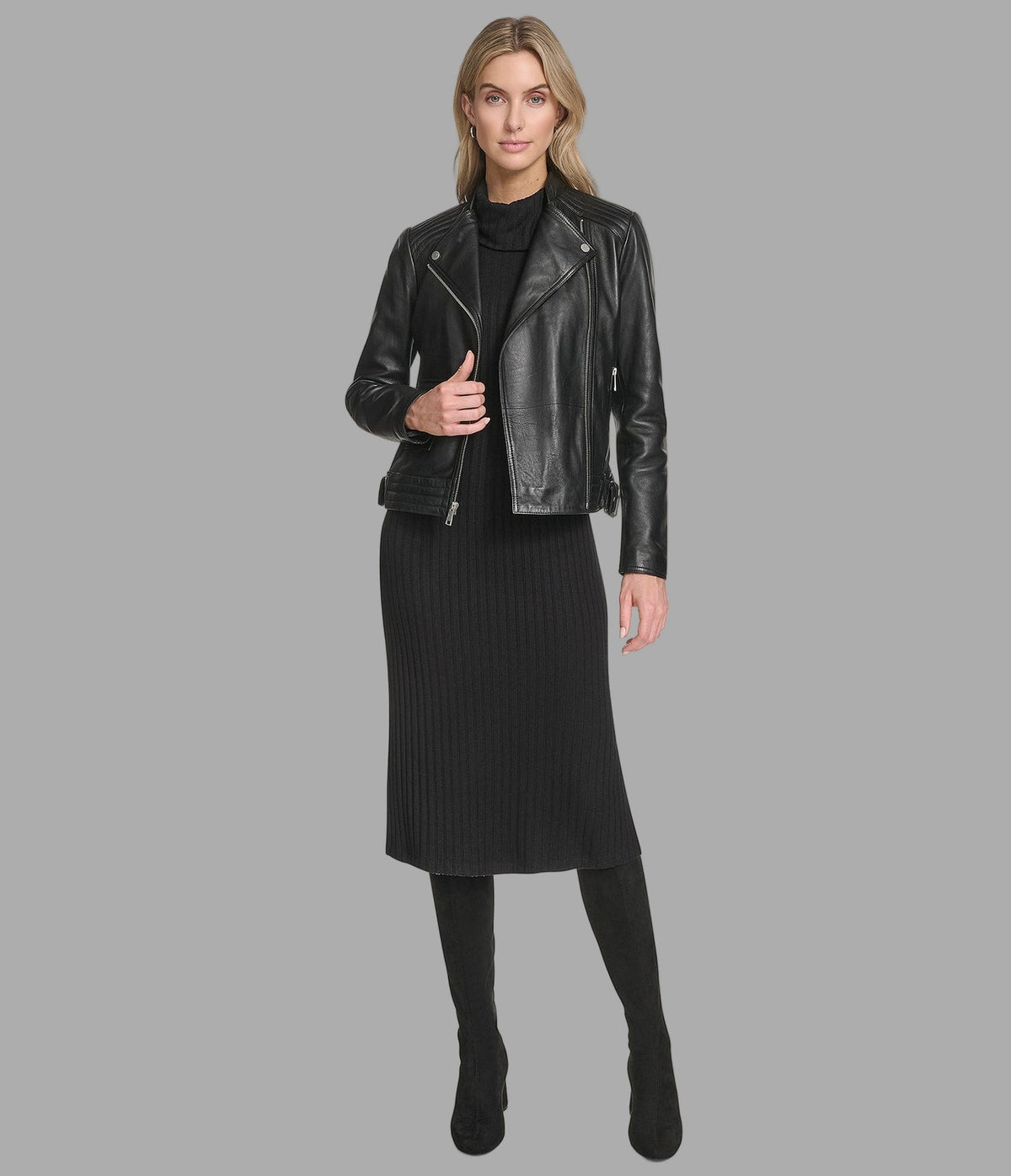 Women's Biker Black Leather Jacket - Acane Fox