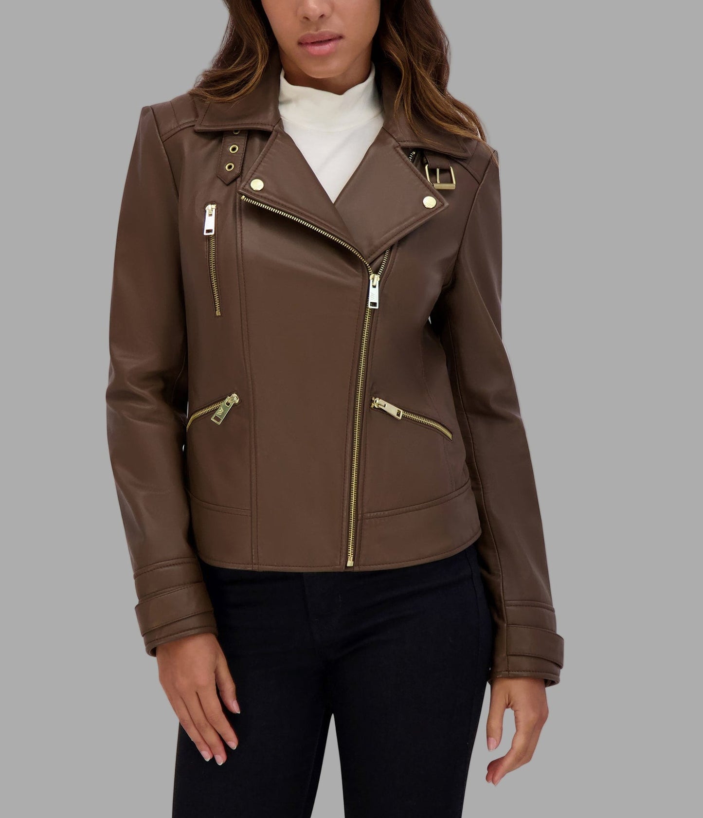 Women's Biker Brown Leather Jacket