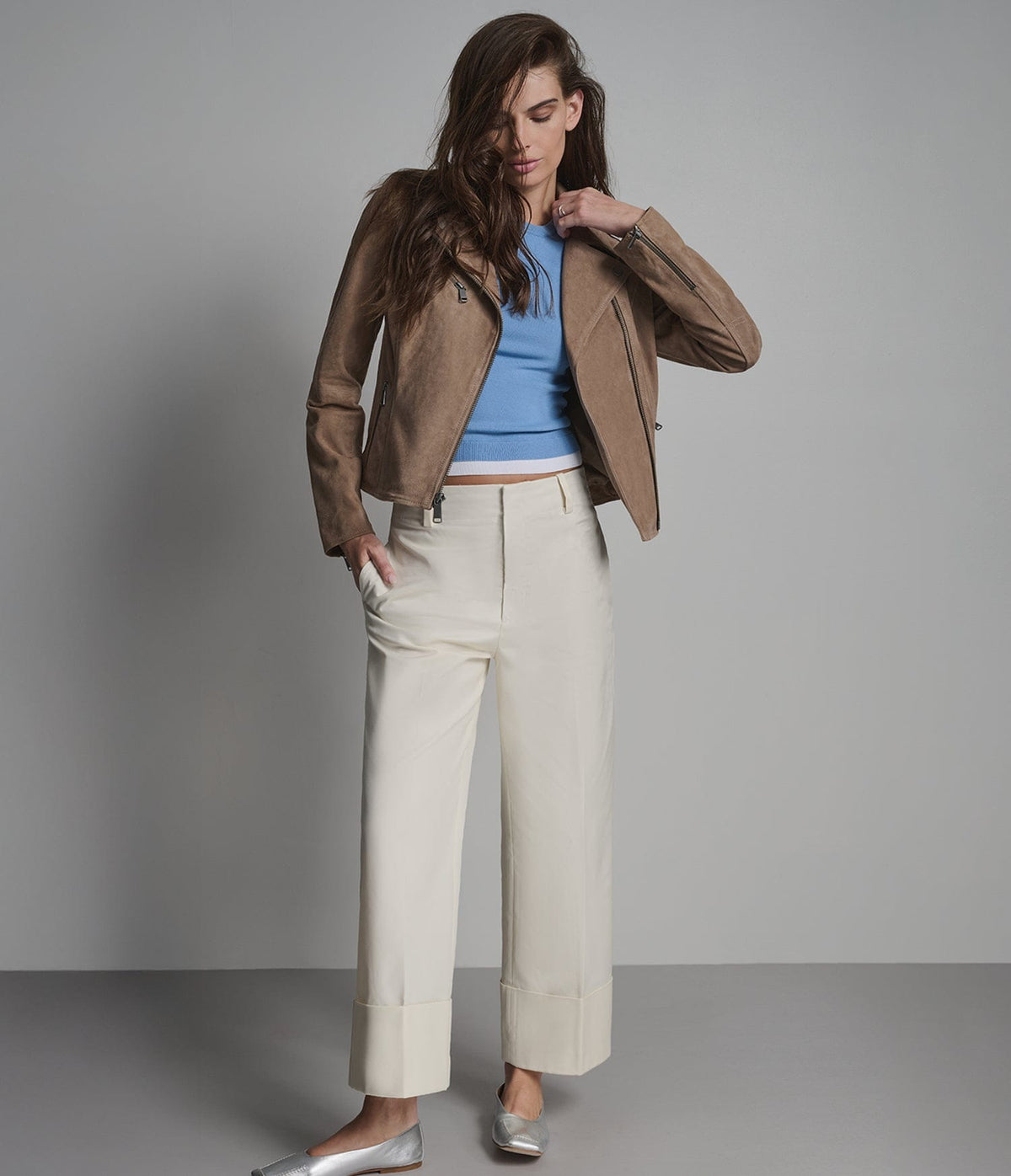 Women's Biker Suede Leather Jacket In Beige - Arcane Fox