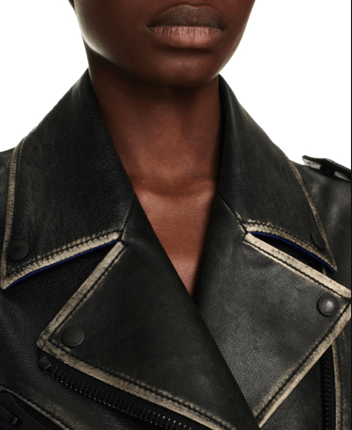 Women's Biker Vintage Leather Jacket In Black