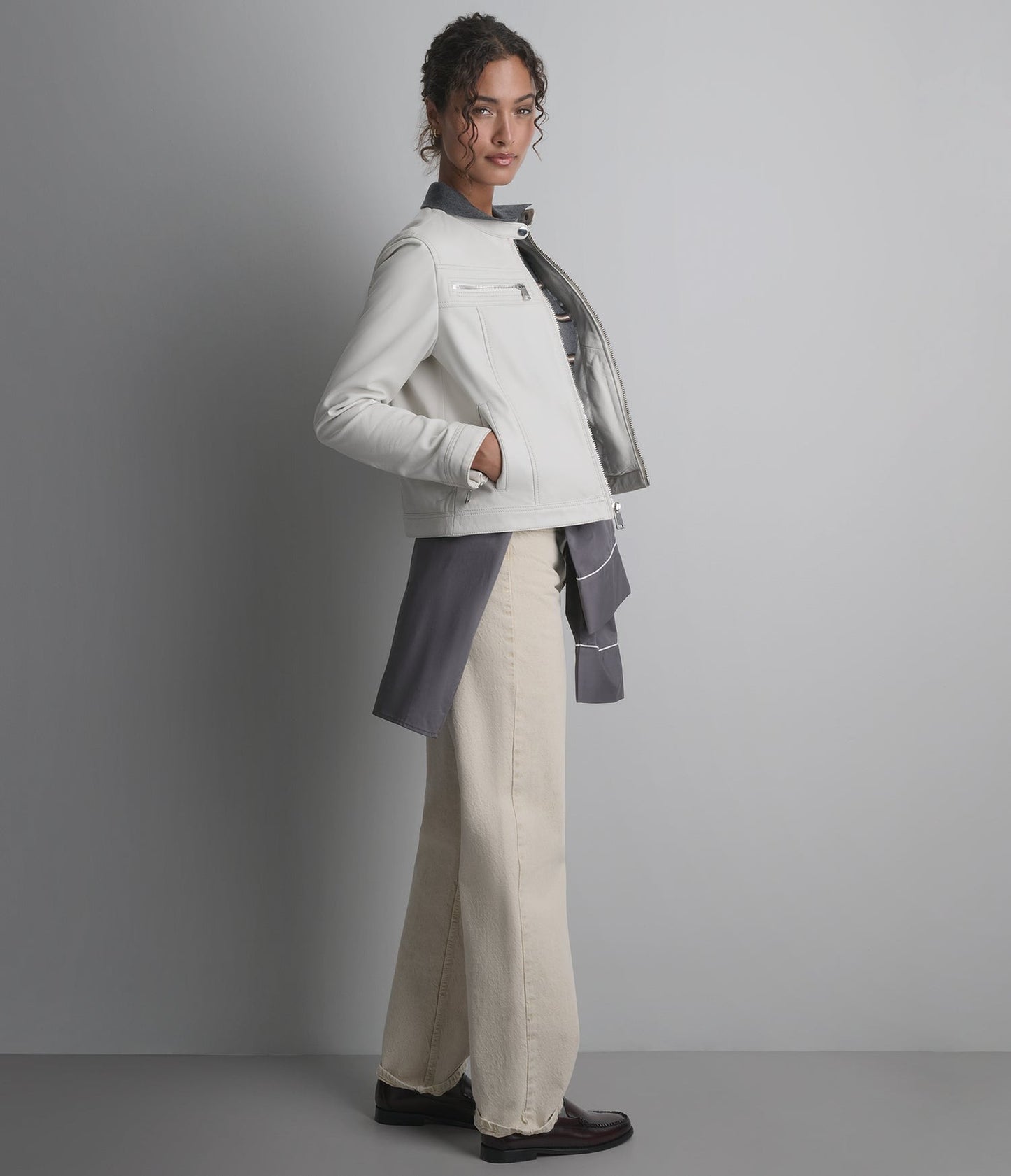 Women's Biker White Cafe Racer Leather Jacket