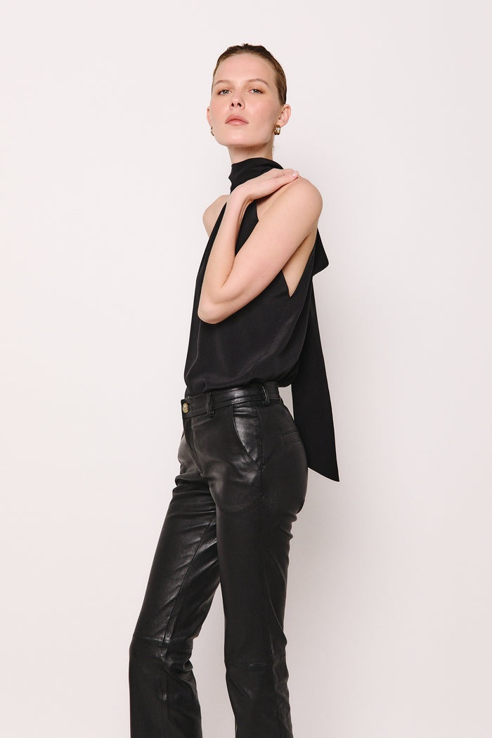 Women's Black Biker Leather Pant