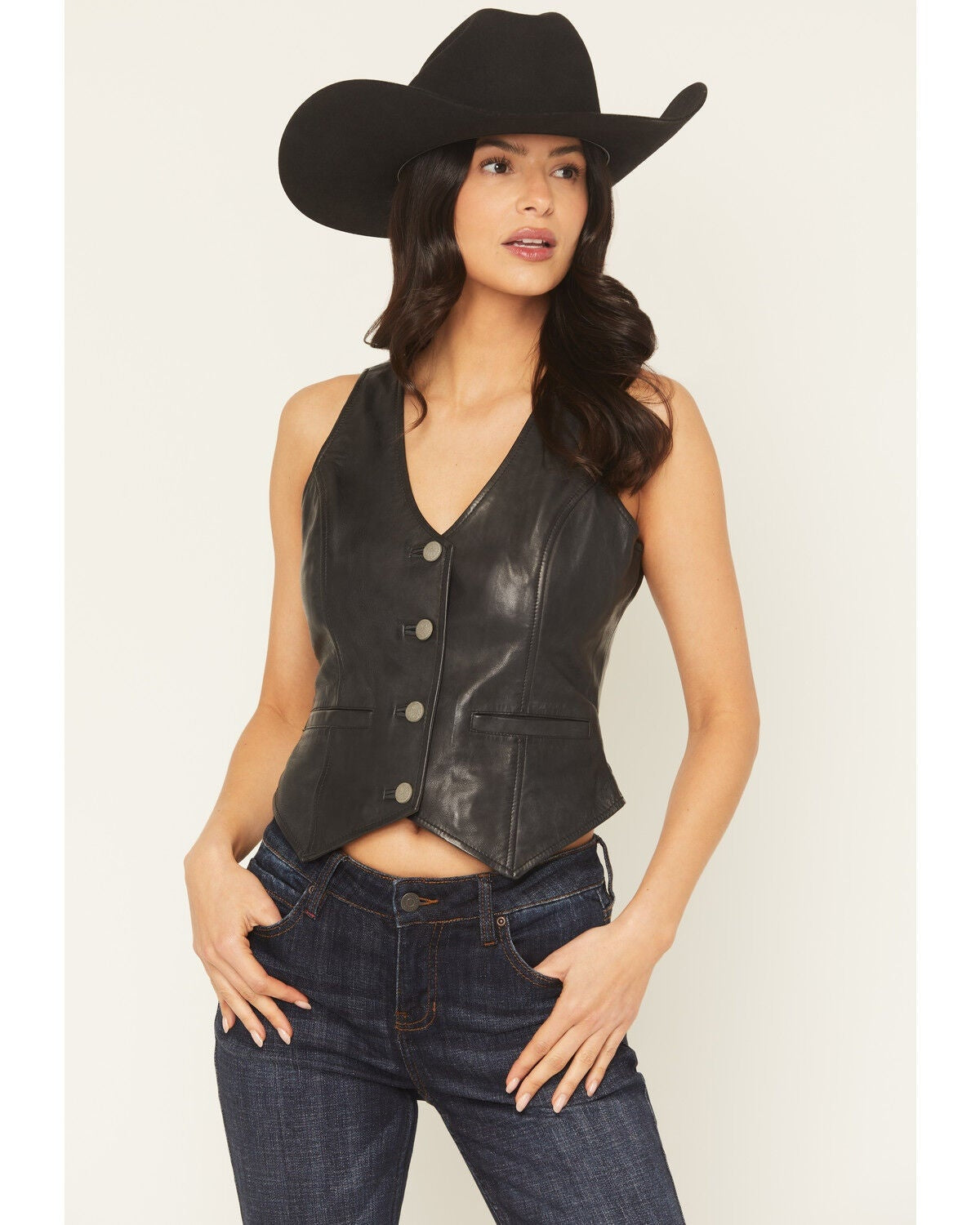 Women's Black Biker Leather Vest
