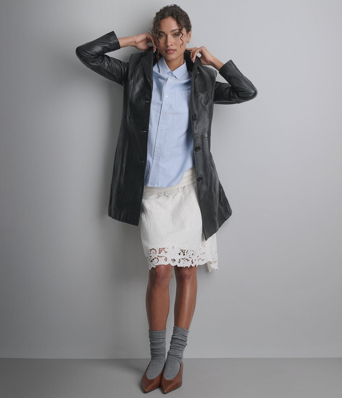 Women's Black Lambskin Leather Coat - Arcane Fox