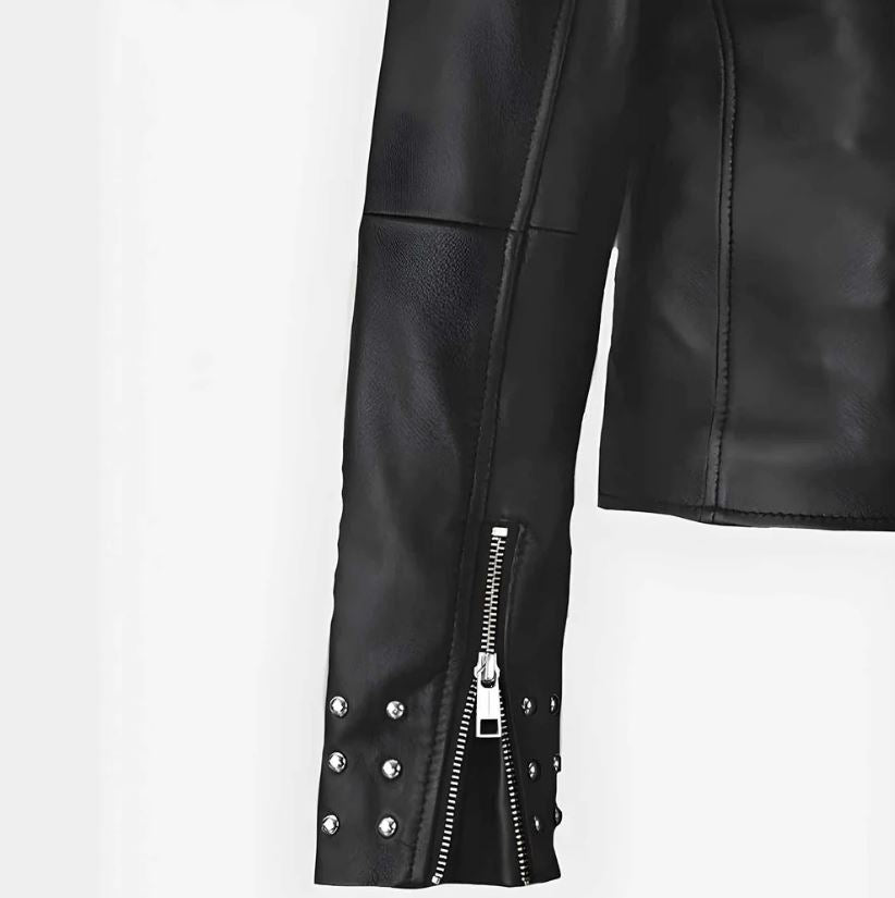 Women's Black Biker Leather Studded Jacket