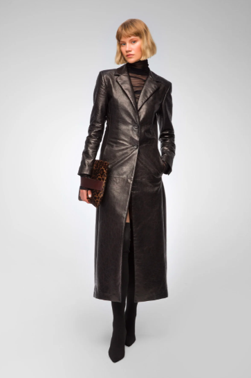 Women's Blazer Leather Coat In Black