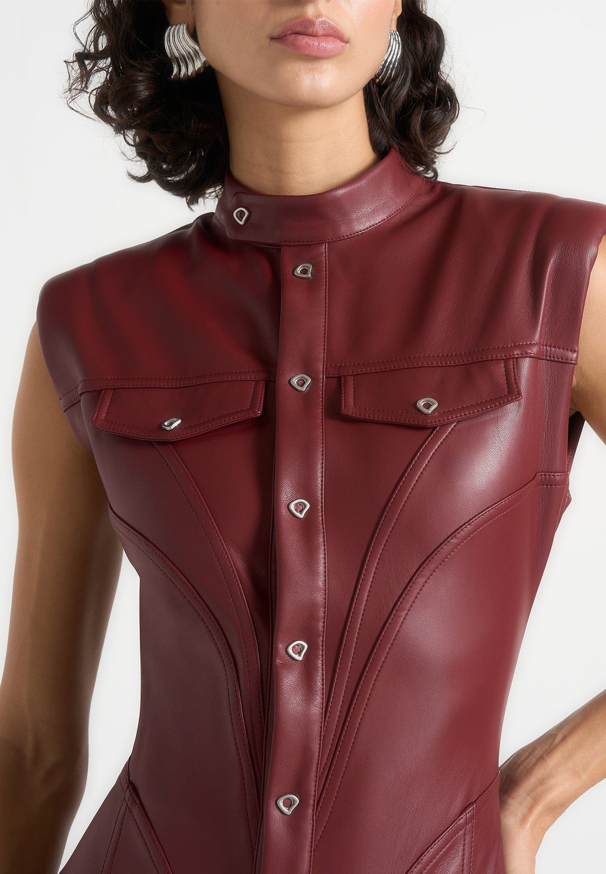 Women's Bodycon Maroon Leather Jumpsuit