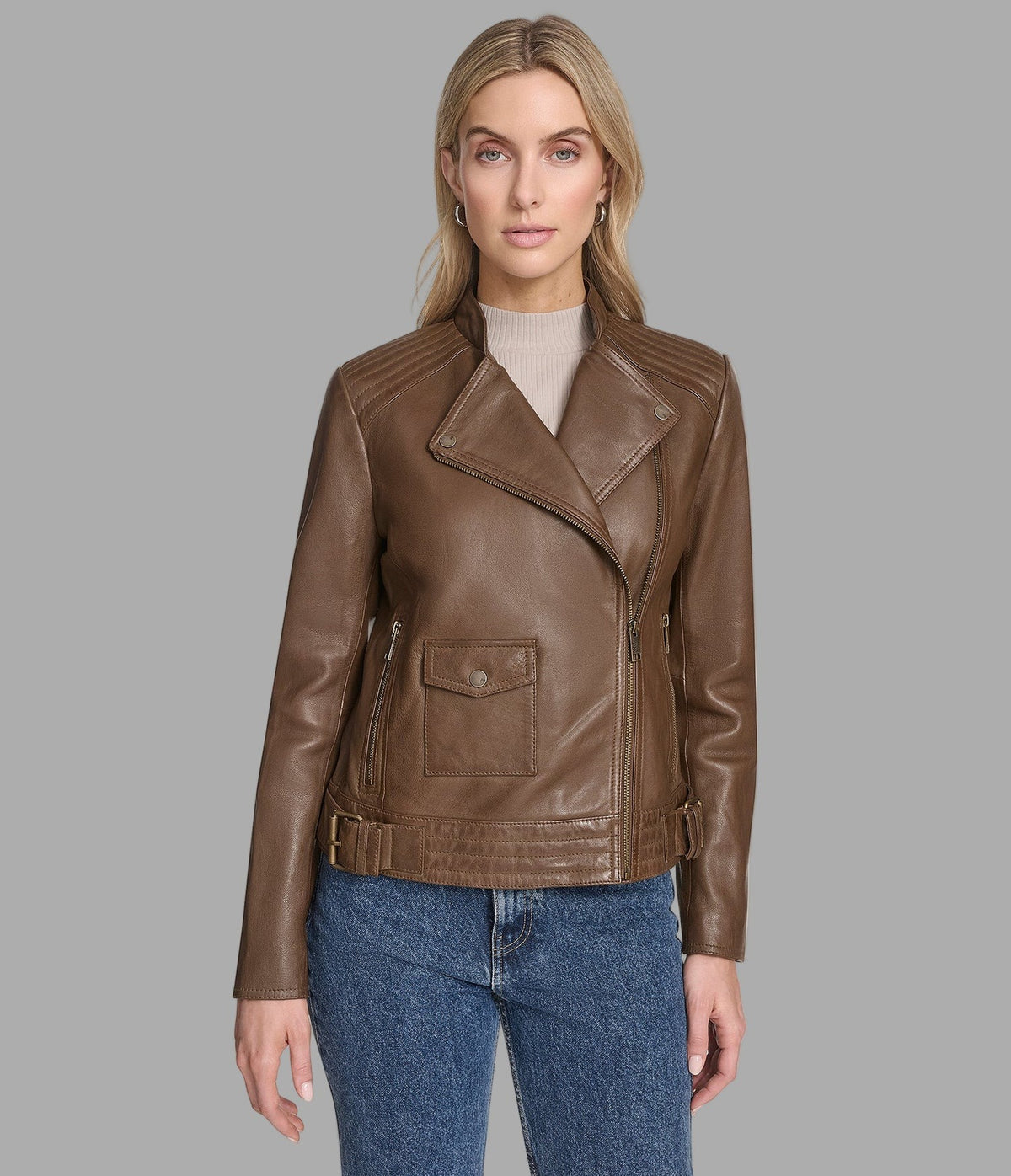 Women's Brown Biker Leather Jacket Arcane Fox