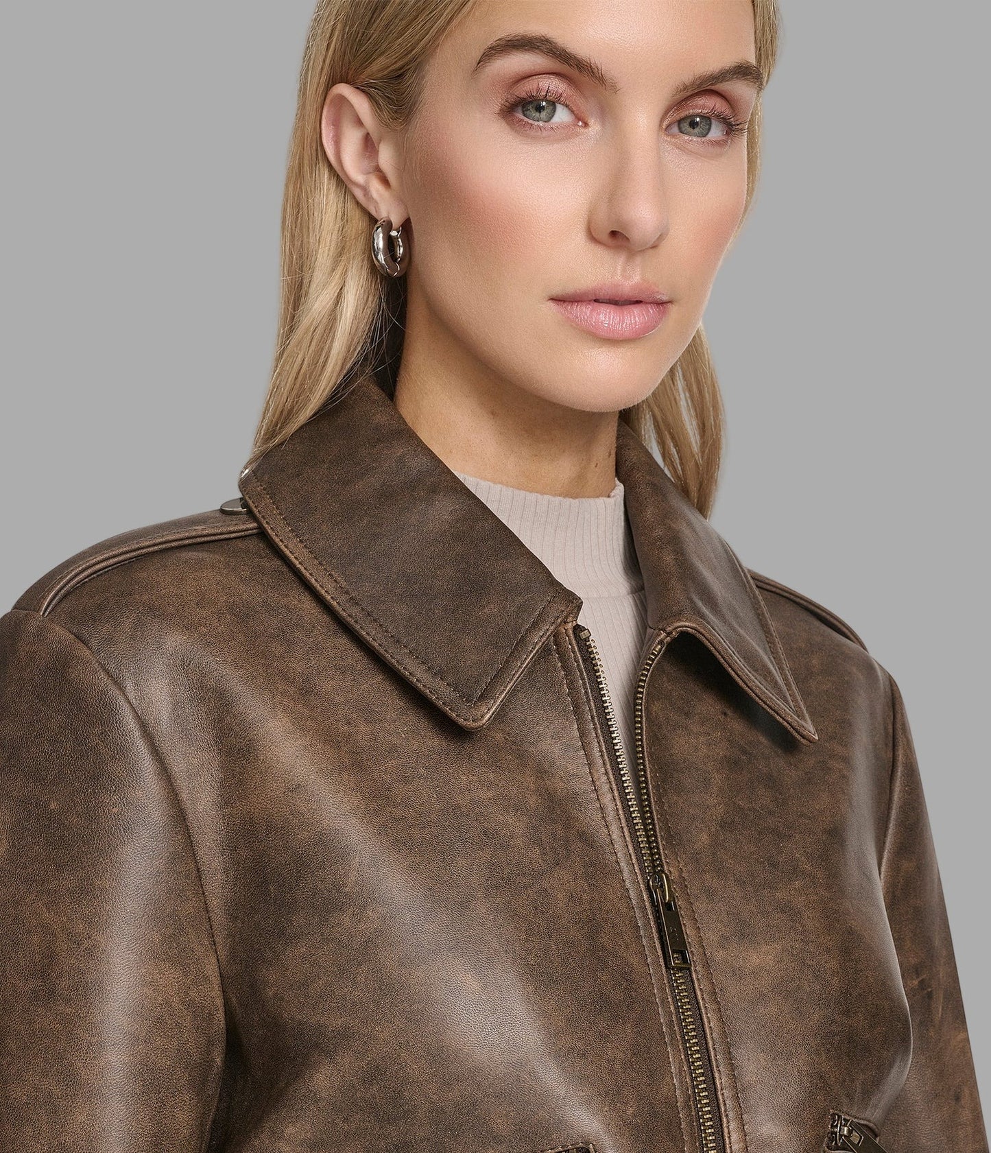 Women's Brown Harrington Distressed Leather Jacket - Arcane Fox