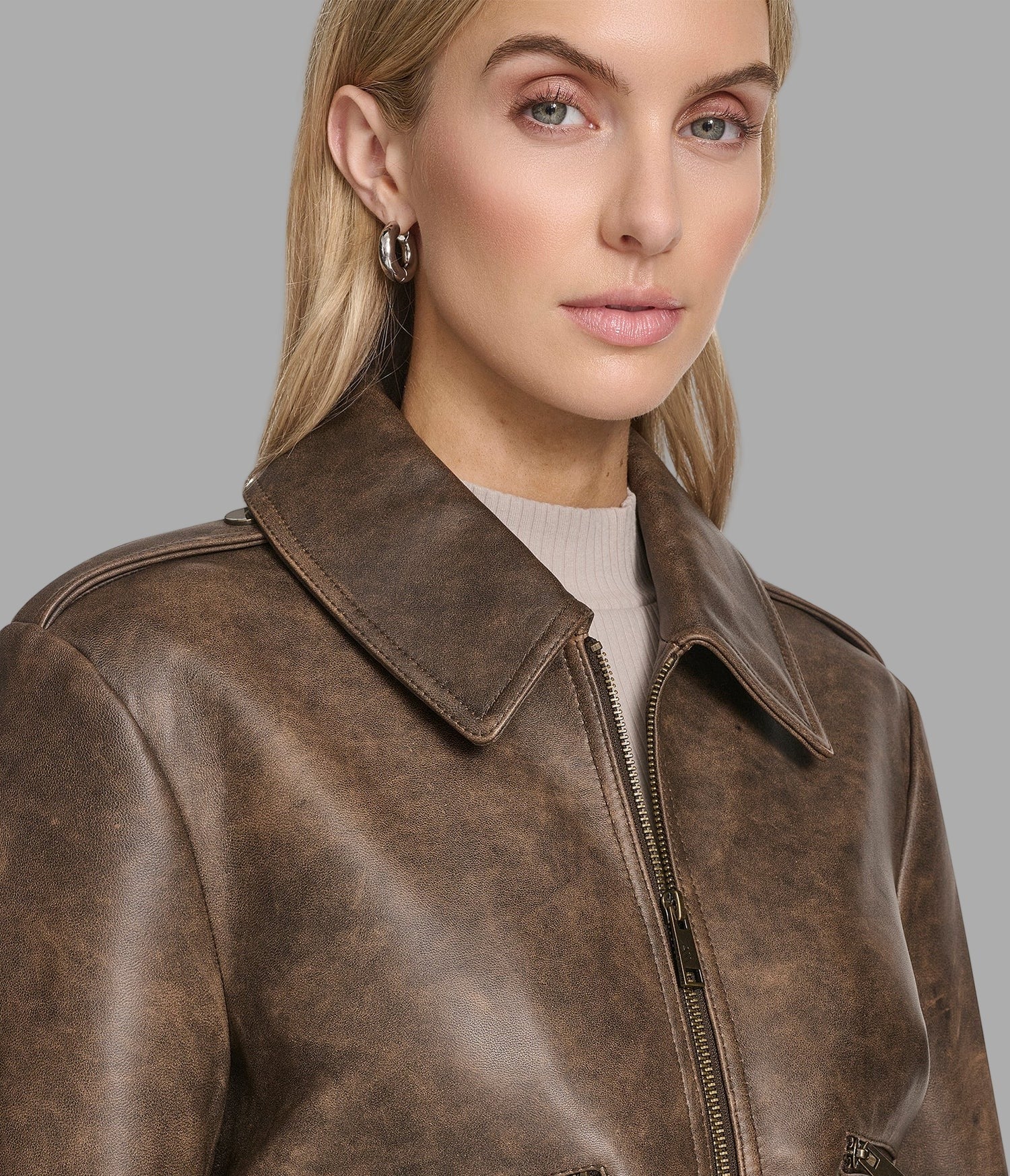 Women's Brown Harrington Distressed Leather Jacket - Arcane Fox