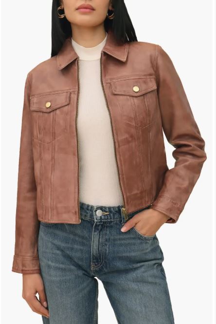Women's Brown Trucker Leather Jacket