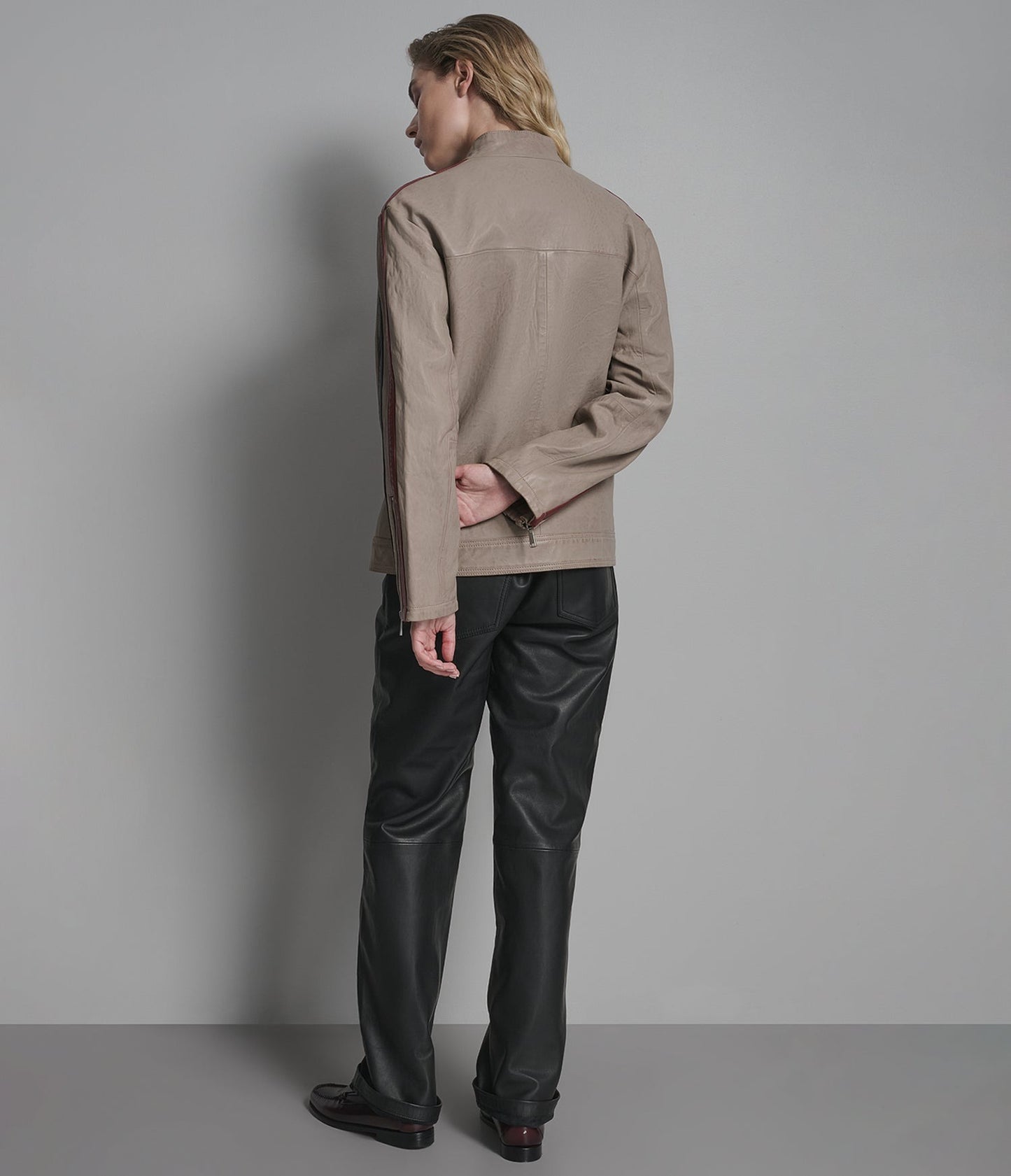 Women's Cafe Racer Leather Jacket in Beige - Arcane Fox
