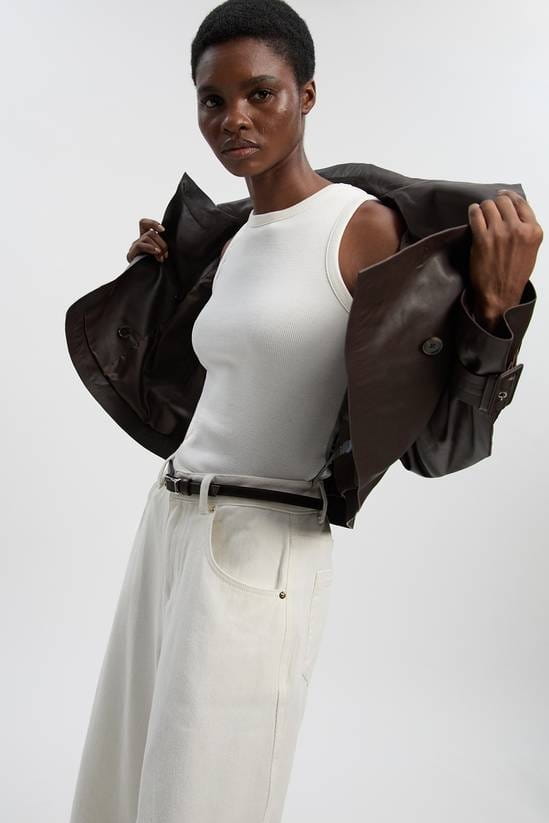 Women's Cropped Leather Jacket In Chocolate Brown - Arcane Fox